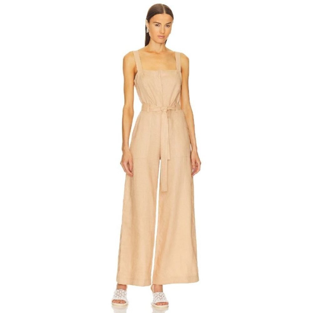 A.L.C. Winslow Wide Leg Sleeveless Linen Jumpsuit Biscotti Tan Womens Size 0